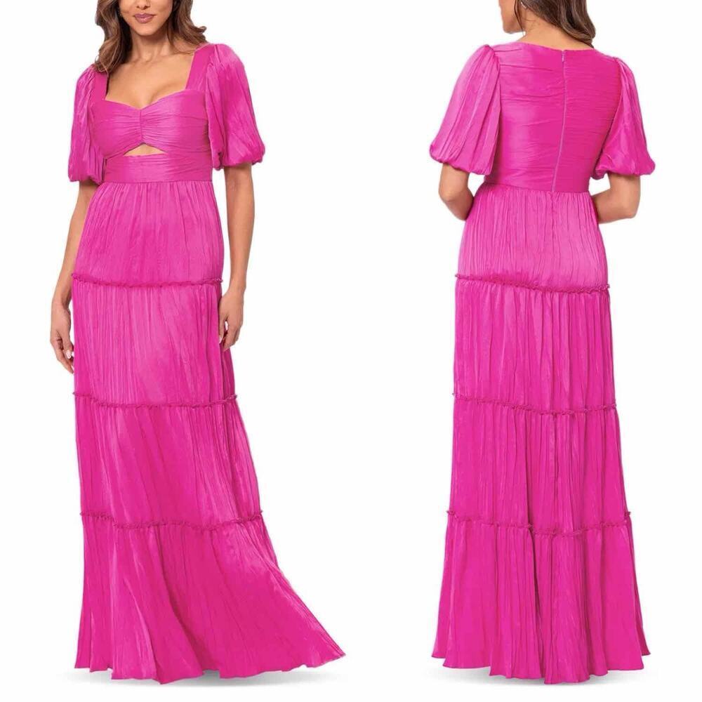 Aqua Pleated Cutout A-Line Maxi Dress In Pink Size 0 Formal Wedding Guest